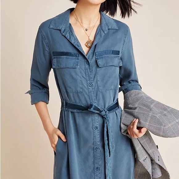 Anthropologie Dresses & Skirts - Anthropologie Cloth & Stone chambray utility shirt dress denim tie waist small